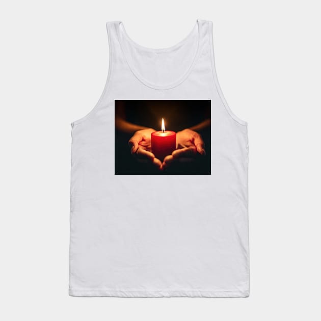 Small red candle burning held in hands on black background generative ai Tank Top by clearviewstock